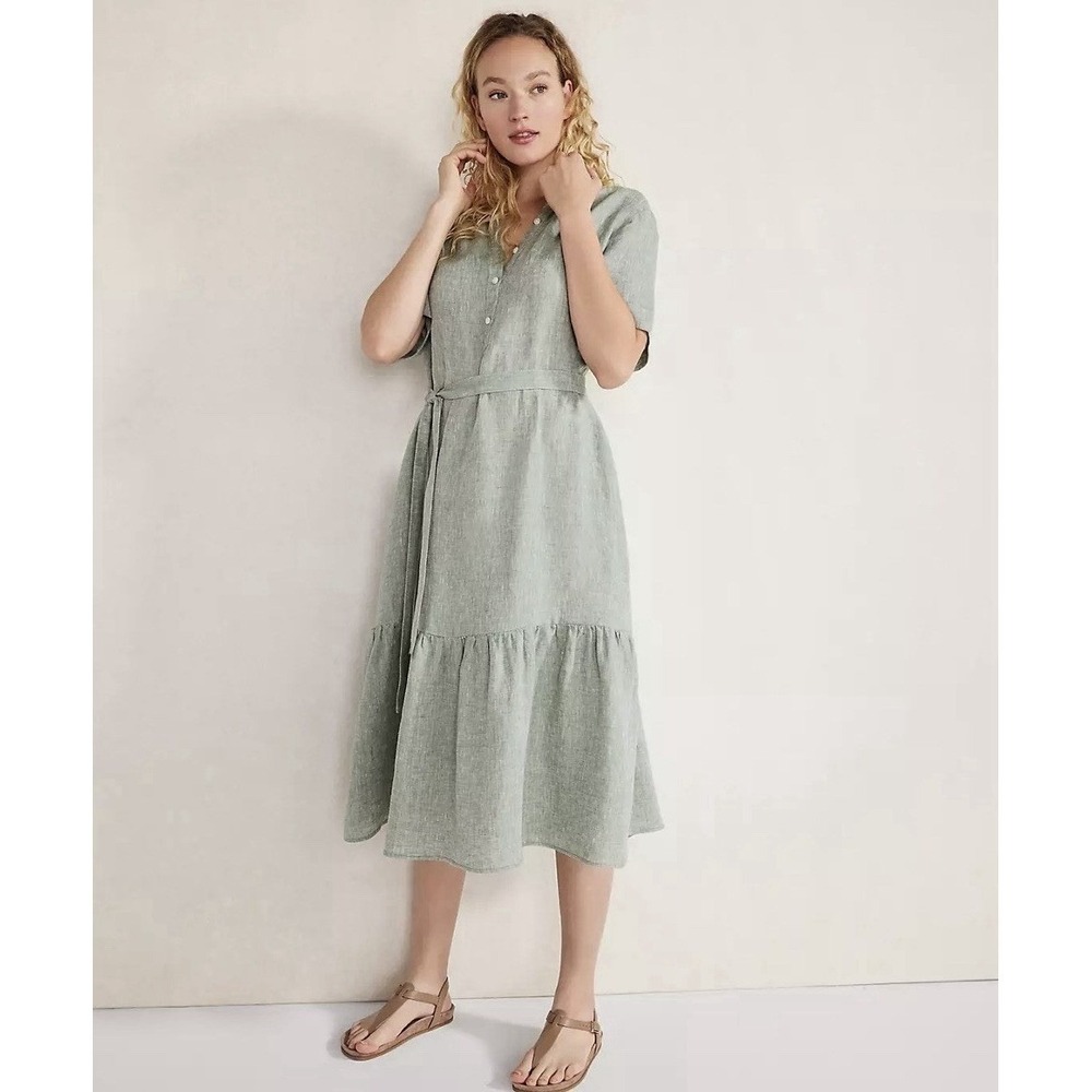 Haven Well Within‎ 100% Linen Tiered Midi Dress In Green Thyme Size XL NWT $148